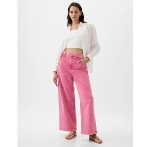 Gap Sugar Pink High Rise Stride Wide-Leg Ankle Jeans Womens Size 29 Spring Girly